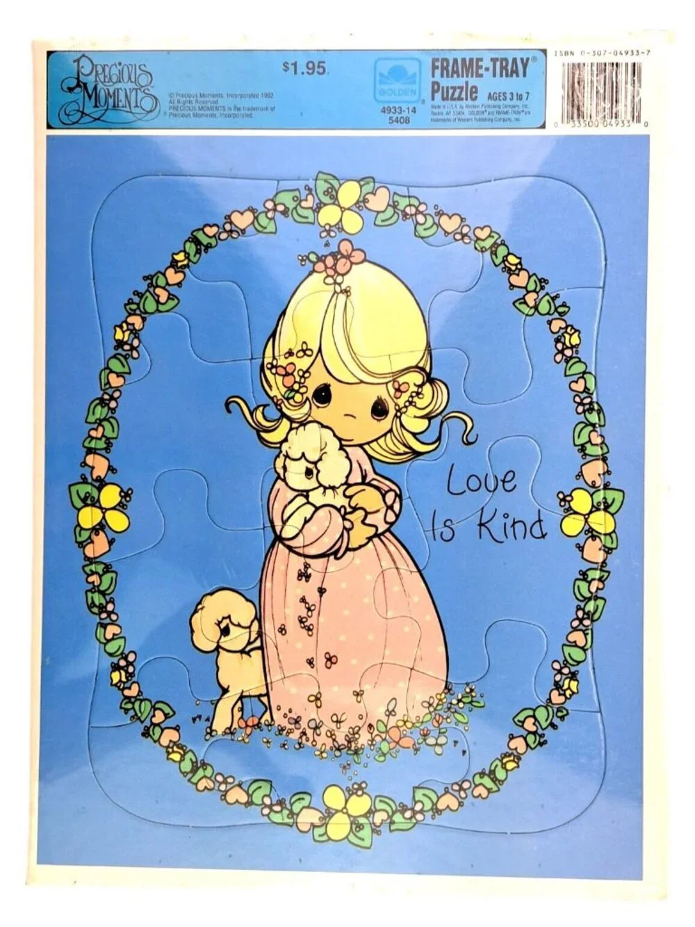 Vintage Precious Moments Love Is Kind Frame Tray Puzzle 1992 Sam B Lamb Golden